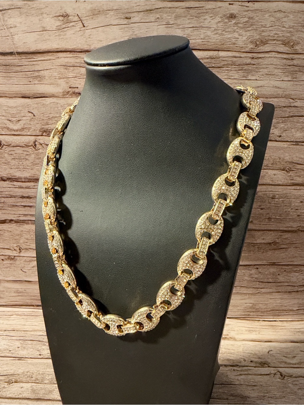 Iced Out Gold Chunky Chain Necklace Rhinestone Embellished Statement Necklace